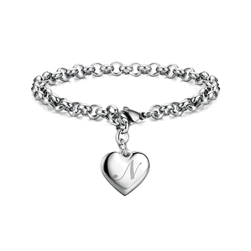 Wholesale Alphabet Pendant Stainless Steel Heart Bracelet